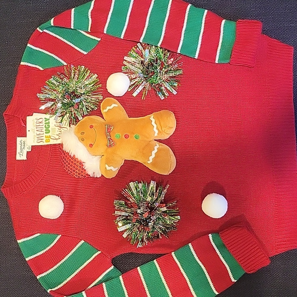 Lavender Moon Red Festive Gingerbread Man Sweater (Ugly Christmas Sweater)
